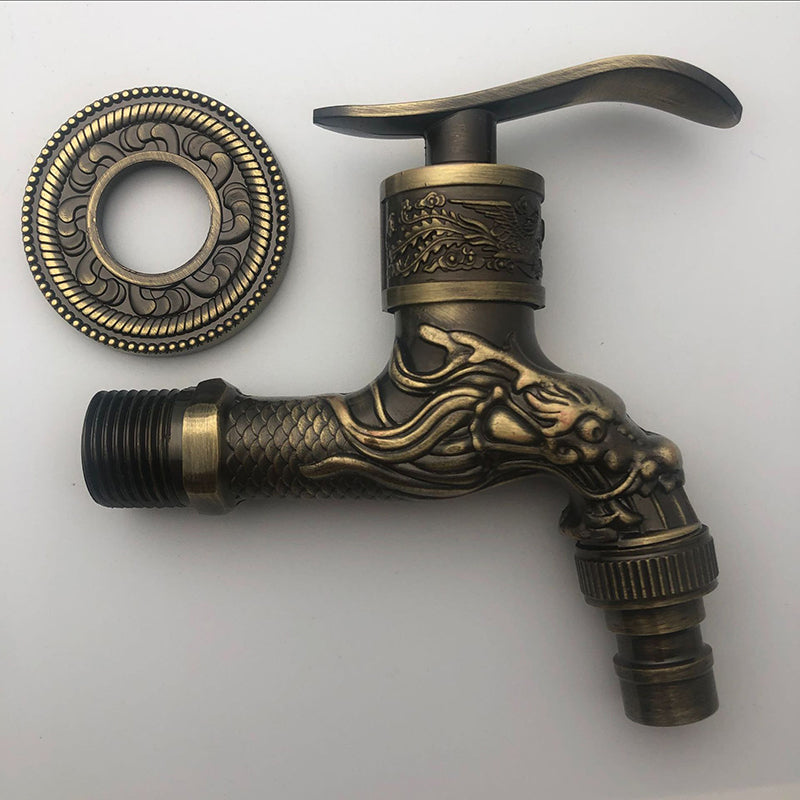 Vintage Wall-Mounted Sink Faucet Zinc Alloy - Dragon Engraving, Single Handle, view 28