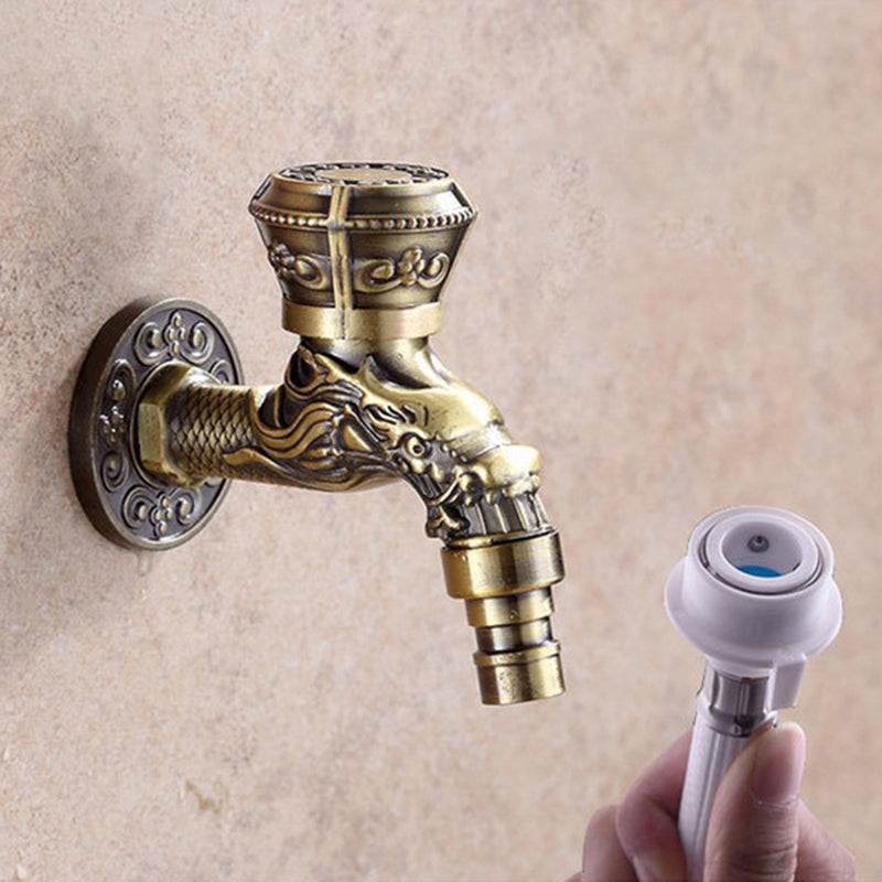 Vintage Wall-Mounted Sink Faucet Zinc Alloy - Dragon Engraving, Single Handle, view 31