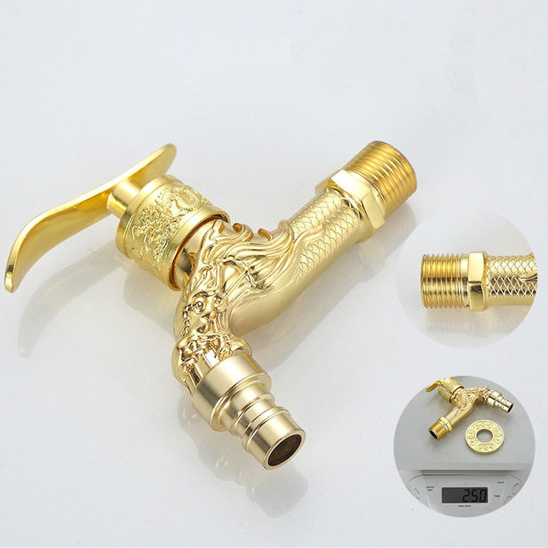 Vintage Wall-Mounted Sink Faucet Zinc Alloy - Dragon Engraving, Single Handle, view 32