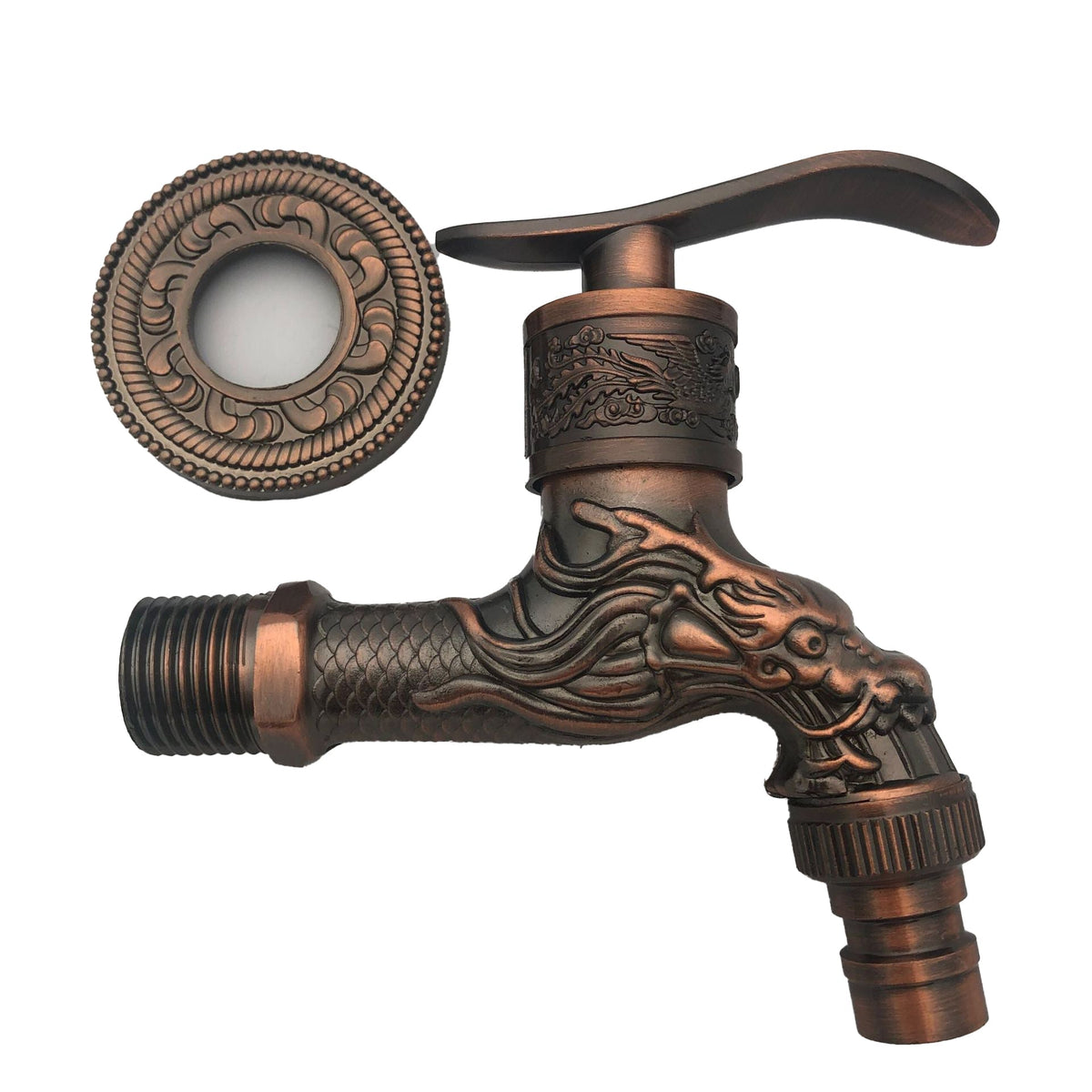 Vintage Wall-Mounted Sink Faucet Zinc Alloy - Dragon Engraving, Single Handle, view 34