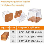 Clear Silicone Chair Leg Caps with Felt Pads - 16 Pack, 0.75-2.20 in, Clear, view 3