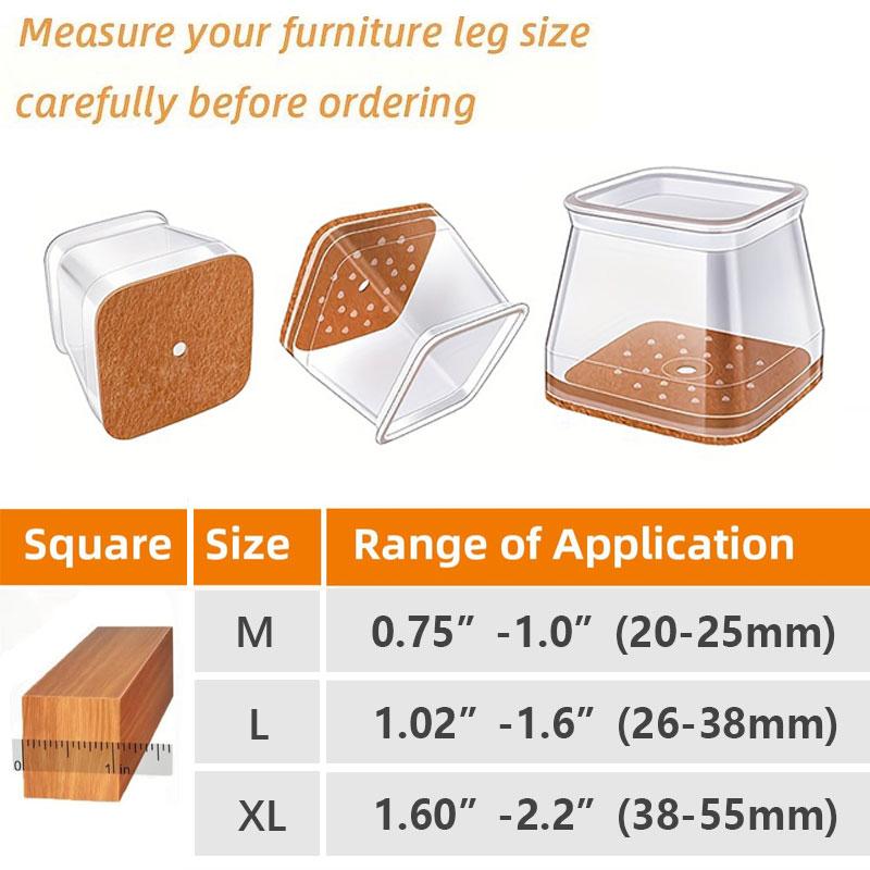 Clear Silicone Chair Leg Caps with Felt Pads - 16 Pack, 0.75-2.20 in, Clear, view 3