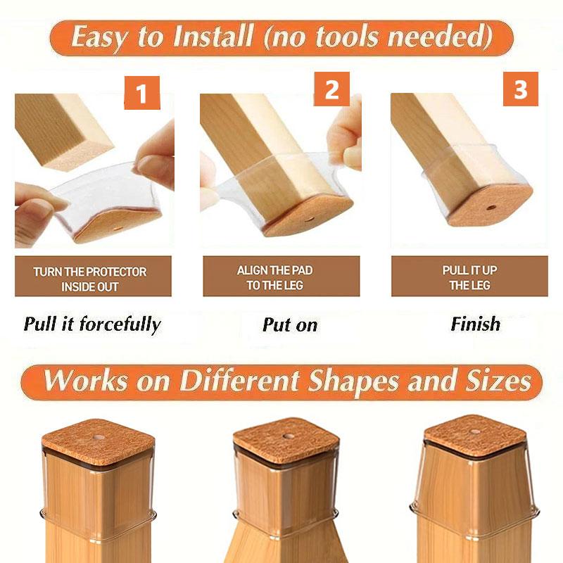 Clear Silicone Chair Leg Caps with Felt Pads - 16 Pack, 0.75-2.20 in, Clear, view 4
