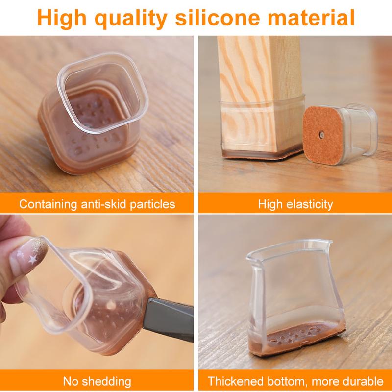 Clear Silicone Chair Leg Caps with Felt Pads - 16 Pack, 0.75-2.20 in, Clear, view 5