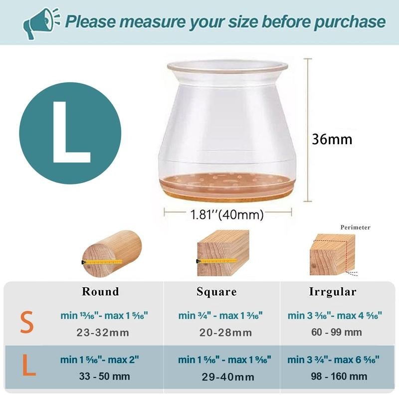 Clear Silicone Chair Leg Caps with Felt Pads - 16 Pack, 0.75-2.20 in, Clear, view 7