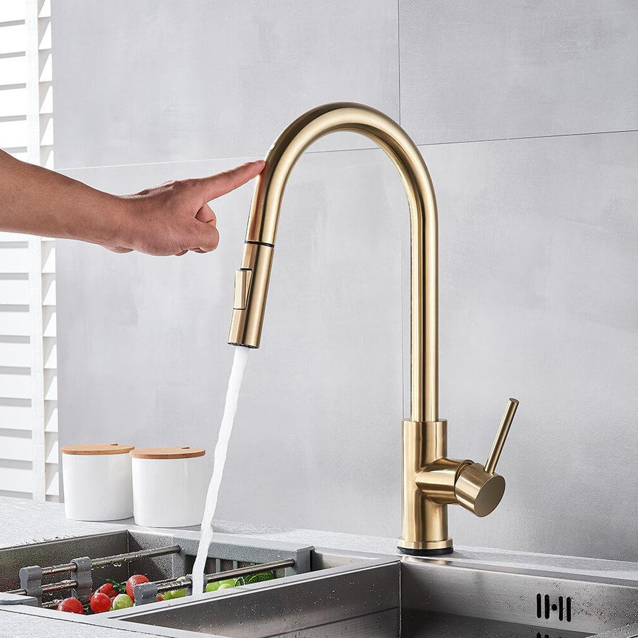 Touchless Pull-Out Kitchen Tap with Flexible Spout - Brass, Gold Finish, view 9