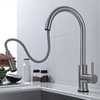 Touchless Pull-Out Kitchen Tap with Flexible Spout - Brass, Gold Finish