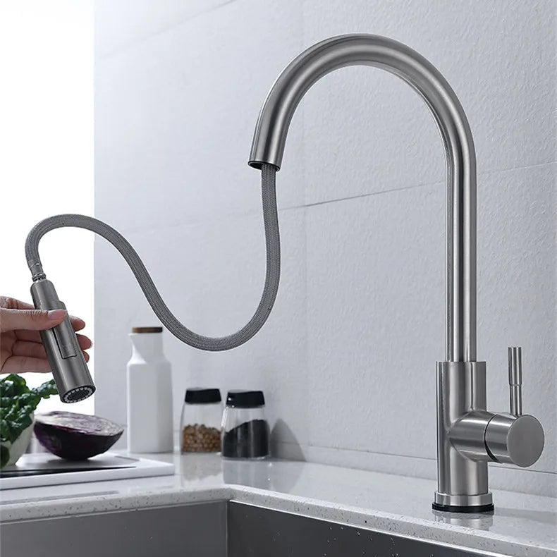 Touchless Pull-Out Kitchen Tap with Flexible Spout - Brass, Gold Finish