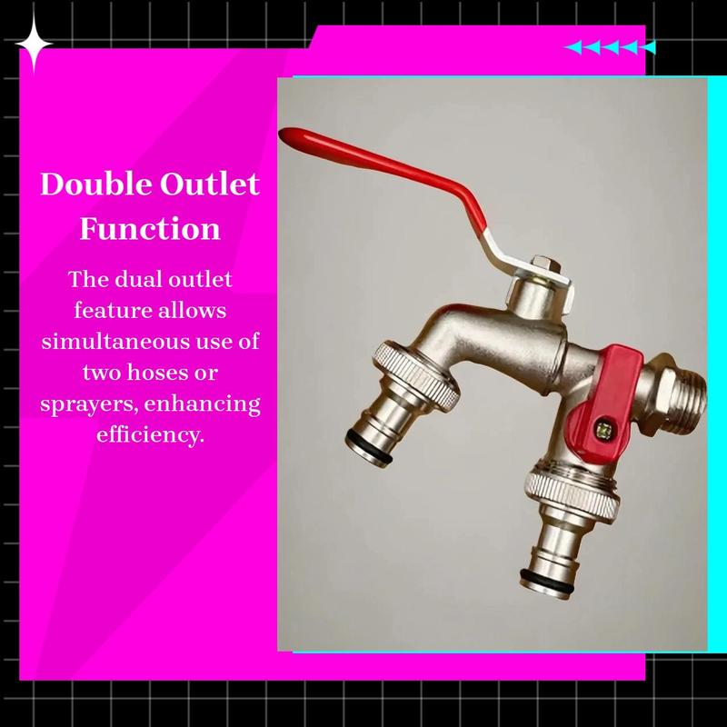 Dual-Outlet Stainless Steel Garden Faucet - Rustproof, Quick Connect, 2-Way Tap, view 2
