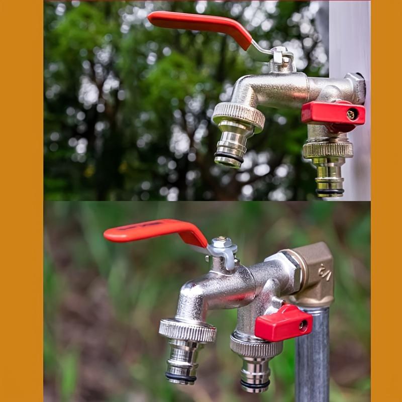 Dual-Outlet Stainless Steel Garden Faucet - Rustproof, Quick Connect, 2-Way Tap, view 5