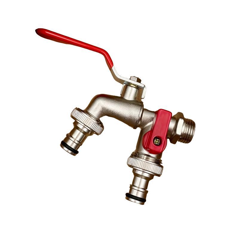 Dual-Outlet Stainless Steel Garden Faucet - Rustproof, Quick Connect, 2-Way Tap