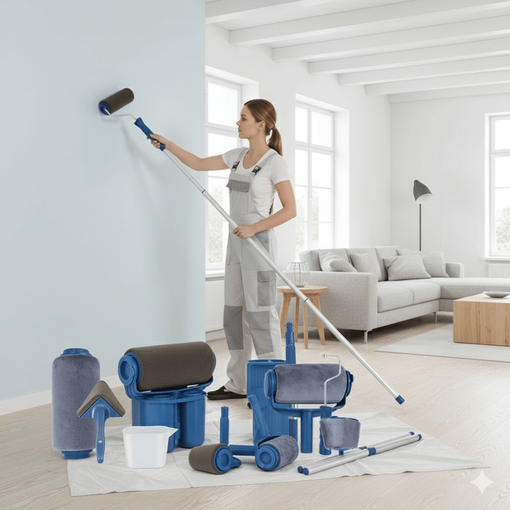 8-in-1 Refillable Paint Roller Kit for Walls - 1L Reservoir, 23cm Roller, view 3