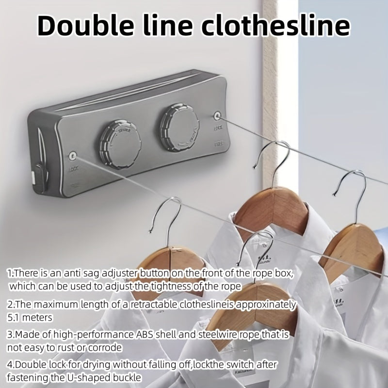Retractable Stainless Steel Clothesline 5.1 m Double Line - Wall Mounted, view 5