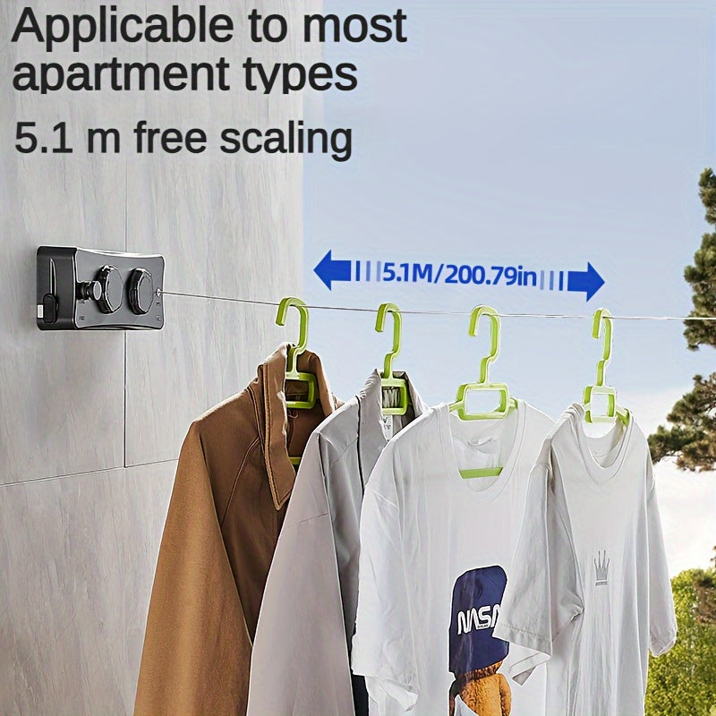 Retractable Stainless Steel Clothesline 5.1 m Double Line - Wall Mounted, view 6