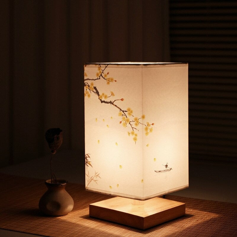 Vintage Japanese Table Lamp for Bedroom - Fabric Shade, Scandinavian Style, view 3