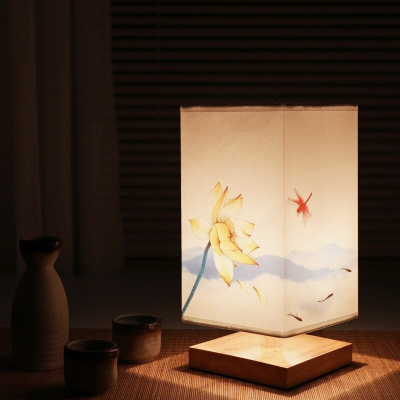 Vintage Japanese Table Lamp for Bedroom - Fabric Shade, Scandinavian Style, view 4