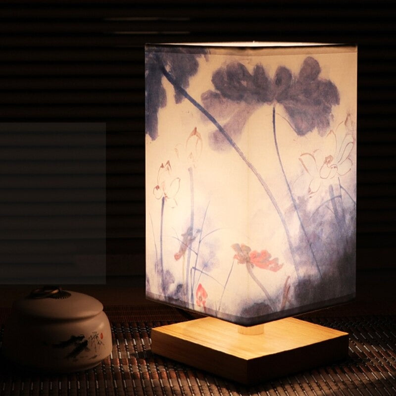 Vintage Japanese Table Lamp for Bedroom - Fabric Shade, Scandinavian Style, view 5