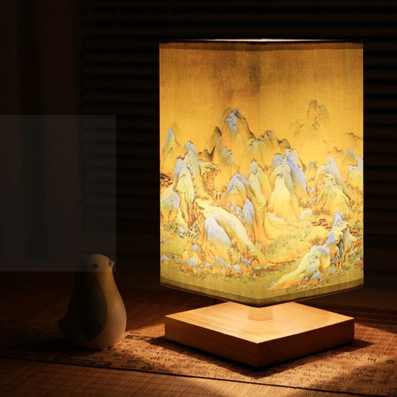 Vintage Japanese Table Lamp for Bedroom - Fabric Shade, Scandinavian Style, view 6