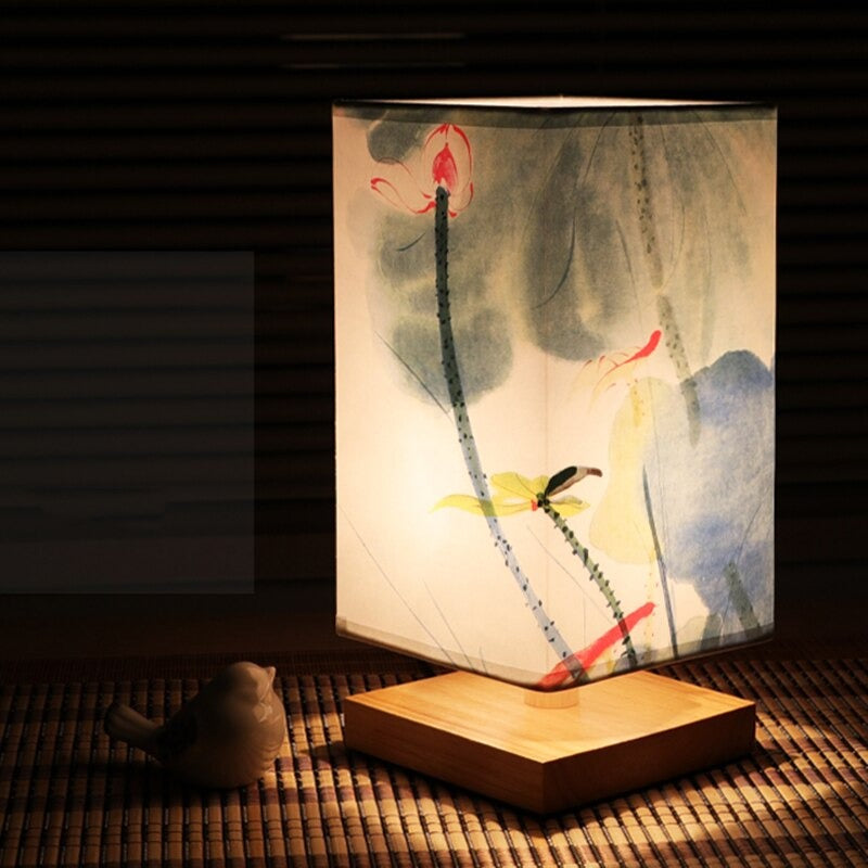 Vintage Japanese Table Lamp for Bedroom - Fabric Shade, Scandinavian Style, view 7