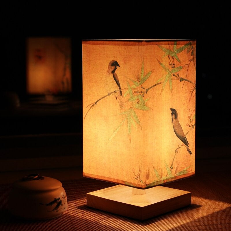 Vintage Japanese Table Lamp for Bedroom - Fabric Shade, Scandinavian Style, view 8