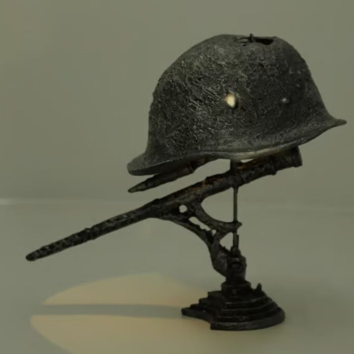 Vintage Steel Helmet Table Lamp - LED 3D Flame Effect, USB Powered, view 11