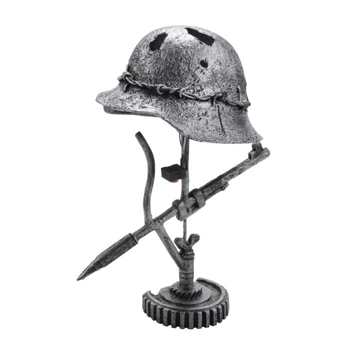 Vintage Steel Helmet Table Lamp - LED 3D Flame Effect, USB Powered, view 3