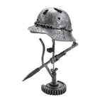Vintage Steel Helmet Table Lamp - LED 3D Flame Effect, USB Powered, view 3