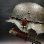 Vintage Steel Helmet Table Lamp - LED 3D Flame Effect, USB Powered, view 4