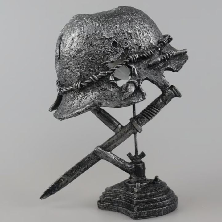 Vintage Steel Helmet Table Lamp - LED 3D Flame Effect, USB Powered, view 5
