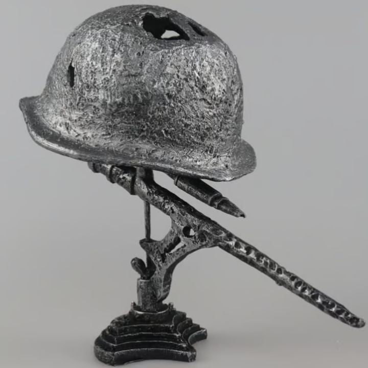 Vintage Steel Helmet Table Lamp - LED 3D Flame Effect, USB Powered, view 6