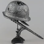 Vintage Steel Helmet Table Lamp - LED 3D Flame Effect, USB Powered, view 6