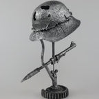 Vintage Steel Helmet Table Lamp - LED 3D Flame Effect, USB Powered, view 7