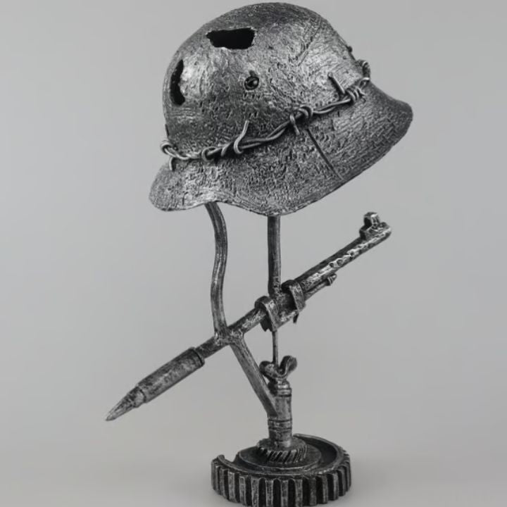 Vintage Steel Helmet Table Lamp - LED 3D Flame Effect, USB Powered, view 7