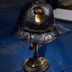 Vintage Steel Helmet Table Lamp - LED 3D Flame Effect, USB Powered, view 9