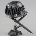 Vintage Steel Helmet Table Lamp - LED 3D Flame Effect, USB Powered