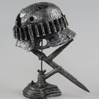Vintage Steel Helmet Table Lamp - LED 3D Flame Effect, USB Powered