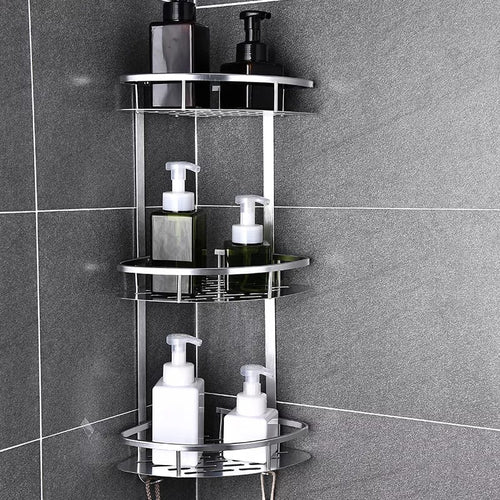 3-Layer Space Aluminum Bathroom Corner Shelf - 61cm x 29cm, Rust Resistant