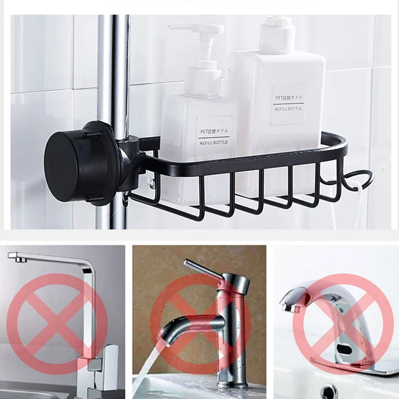 Shower Holder for Shampoo and Soap - Aluminium, No Drilling, Black or Silver, view 4