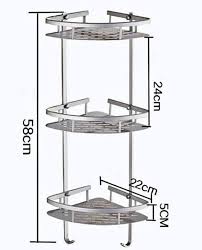 3 Tier Aluminium Bathroom Corner Shelf - Silver, Wall Mounted, view 2
