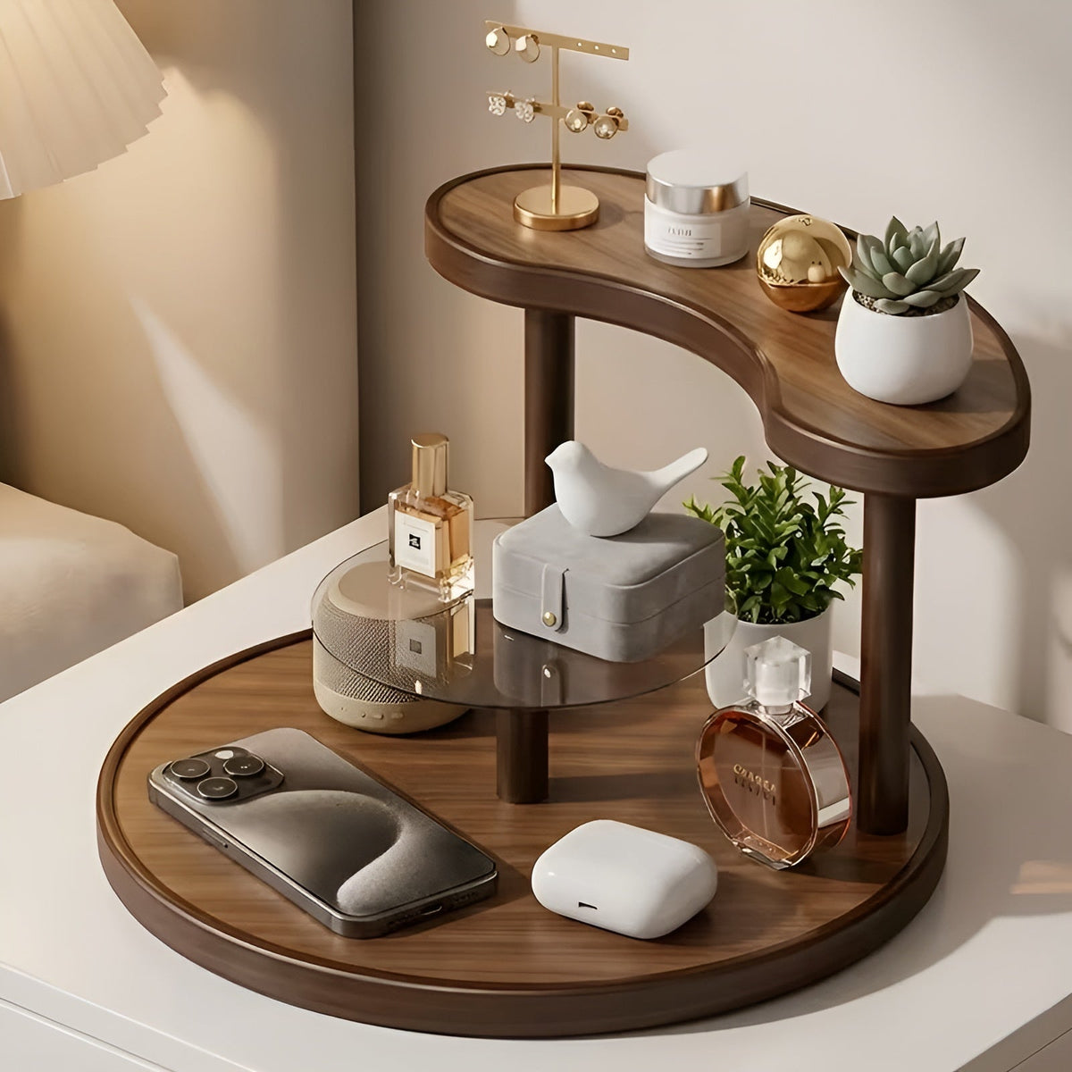 Rotating Wooden Makeup Organizer - 3 Shelves, Free-Standing, view 2