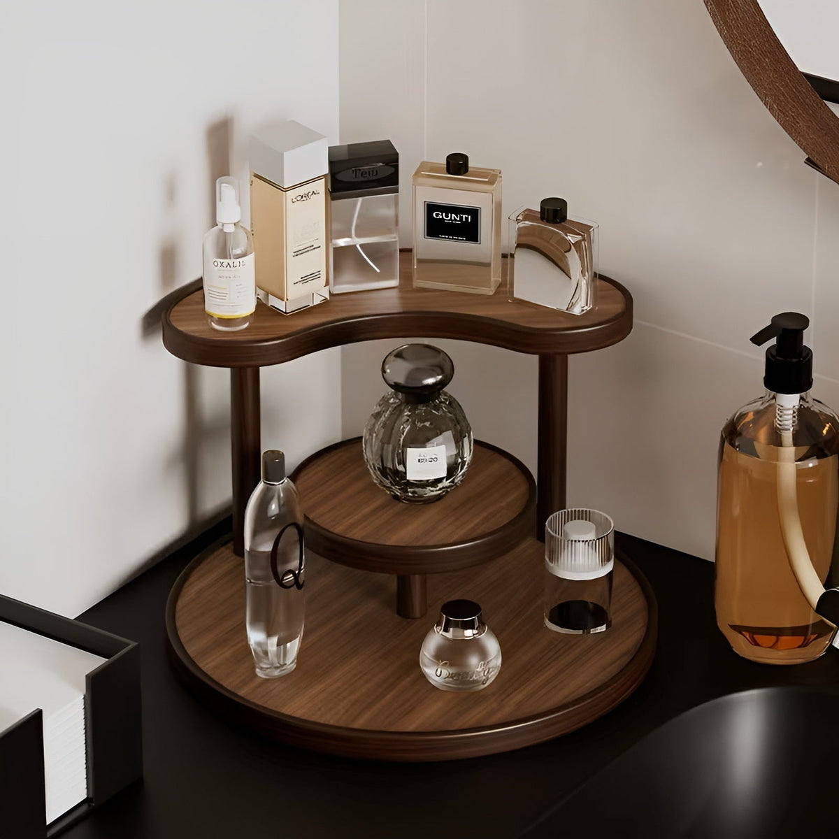 Rotating Wooden Makeup Organizer - 3 Shelves, Free-Standing, view 5