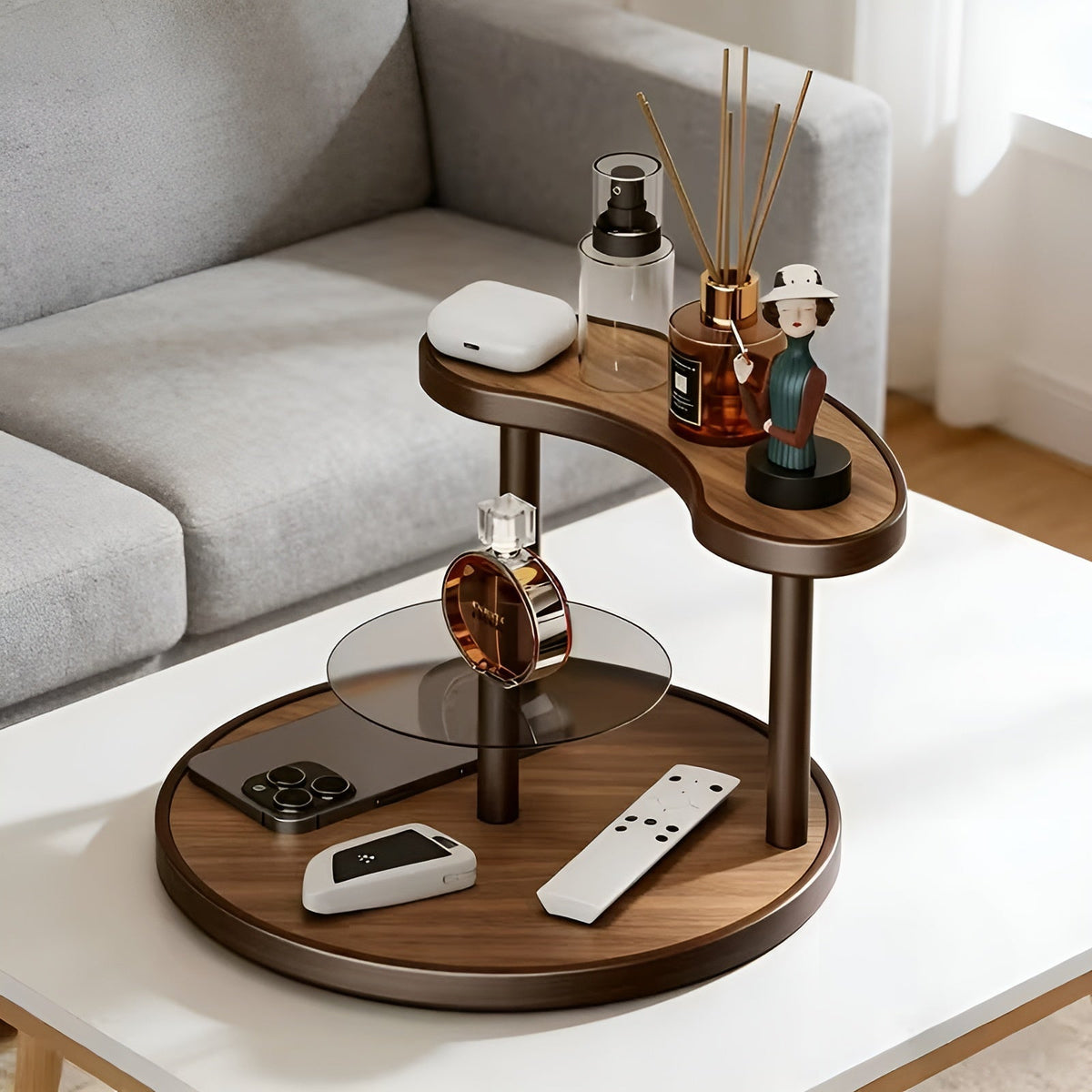 Rotating Wooden Makeup Organizer - 3 Shelves, Free-Standing, view 6