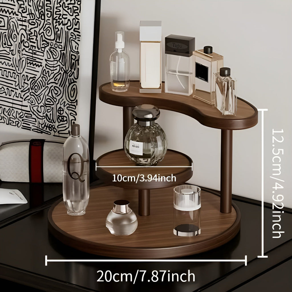 Rotating Wooden Makeup Organizer - 3 Shelves, Free-Standing