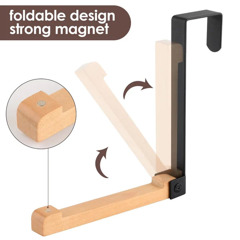 Foldable Wood Over the Door Hooks - Iron and Lotus Wood, Black, view 4