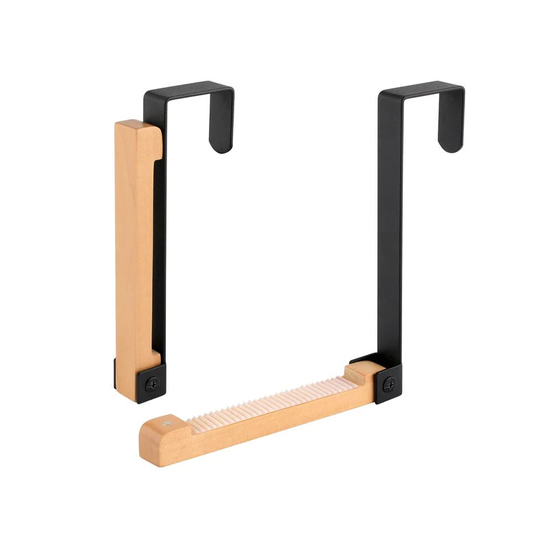 Foldable Wood Over the Door Hooks - Iron and Lotus Wood, Black