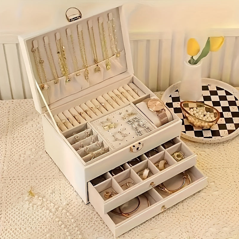 Jewellery Box Leather Organiser with Drawers - PU Leather, 25 x 10 x 8 cm, view 10