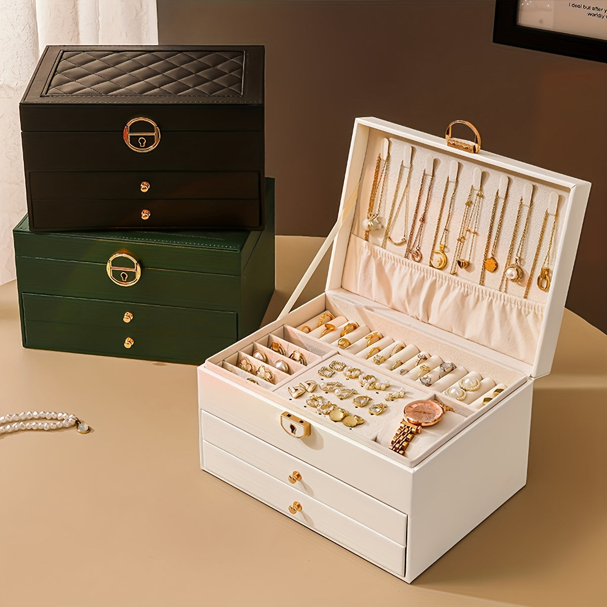 Jewellery Box Leather Organiser with Drawers - PU Leather, 25 x 10 x 8 cm, view 2