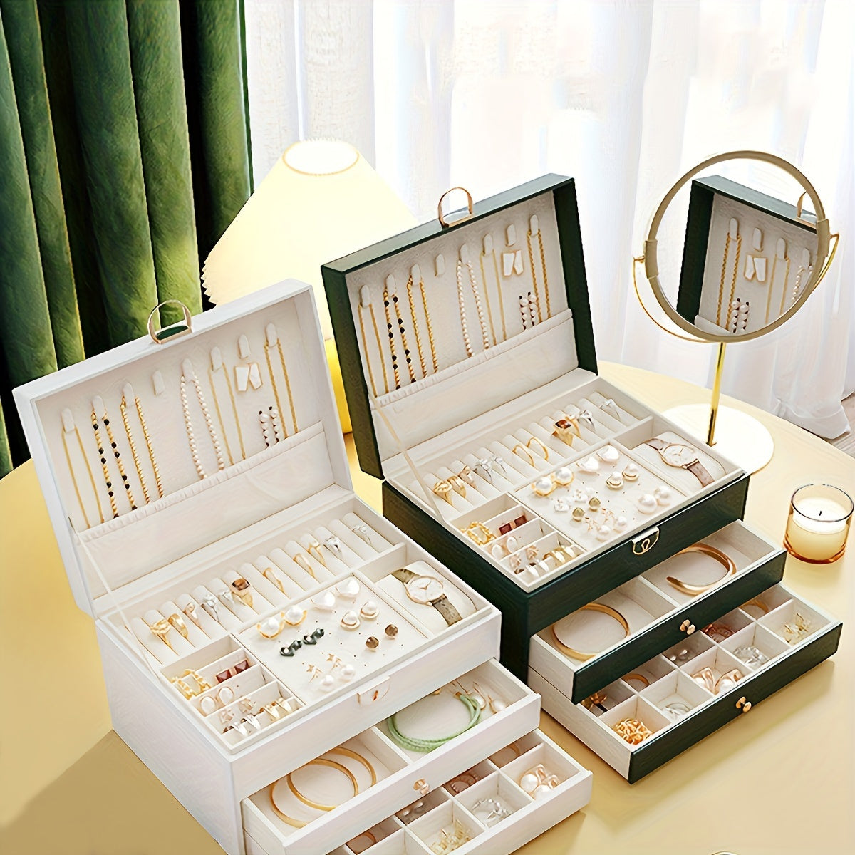 Jewellery Box Leather Organiser with Drawers - PU Leather, 25 x 10 x 8 cm, view 4