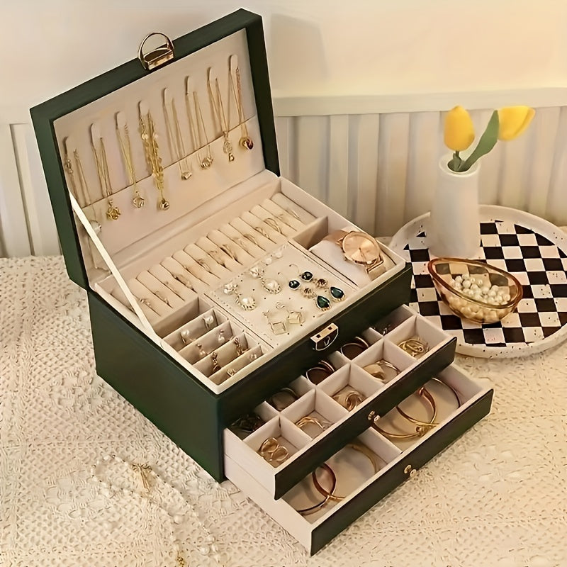 Jewellery Box Leather Organiser with Drawers - PU Leather, 25 x 10 x 8 cm, view 9