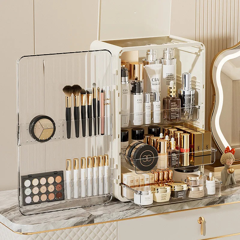 Makeup Storage Box with Magnetic Door - Dust-Proof, Spacious Compartments, view 2